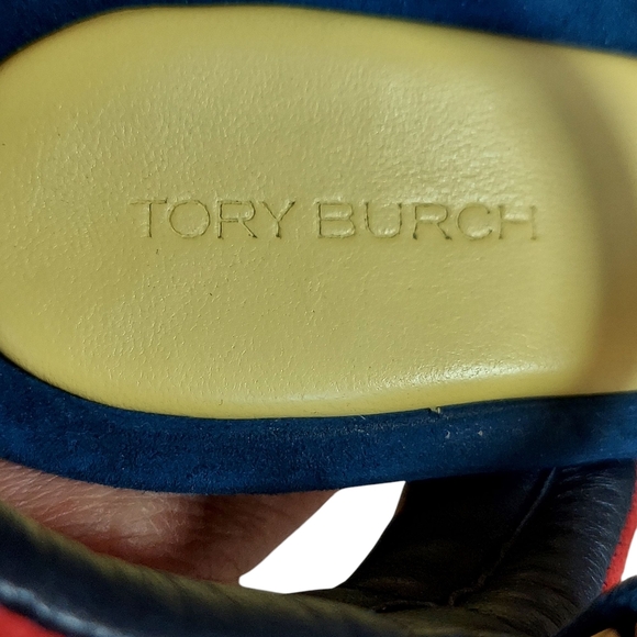 Tory Burch Red and Blue Heels Vibrant Color Block Design - Picture 14 of 16